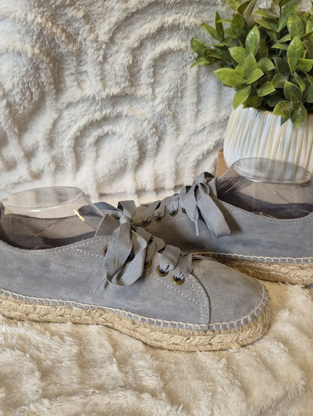 Manebi Hampton Double Sole Platform Espadrille Sneakers Grey Suede Size 8.5